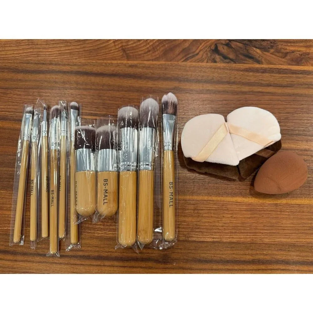 Bs-Mall 11Pcs Synthetic Kabuki Cosmetics Brushes  And Sponge With Organizer Bag